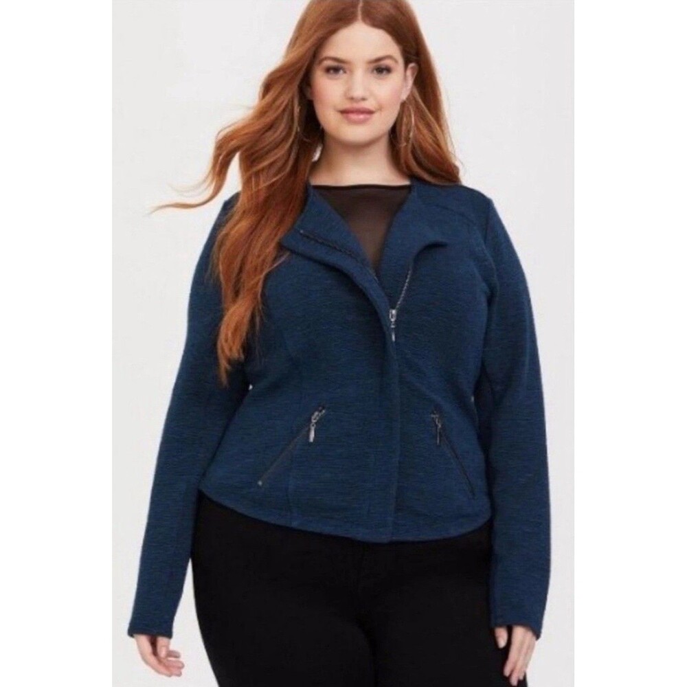Women’s Torrid Studio Double Knit‎ Moto Jacket Sweater Plus size 2 2X Teal
